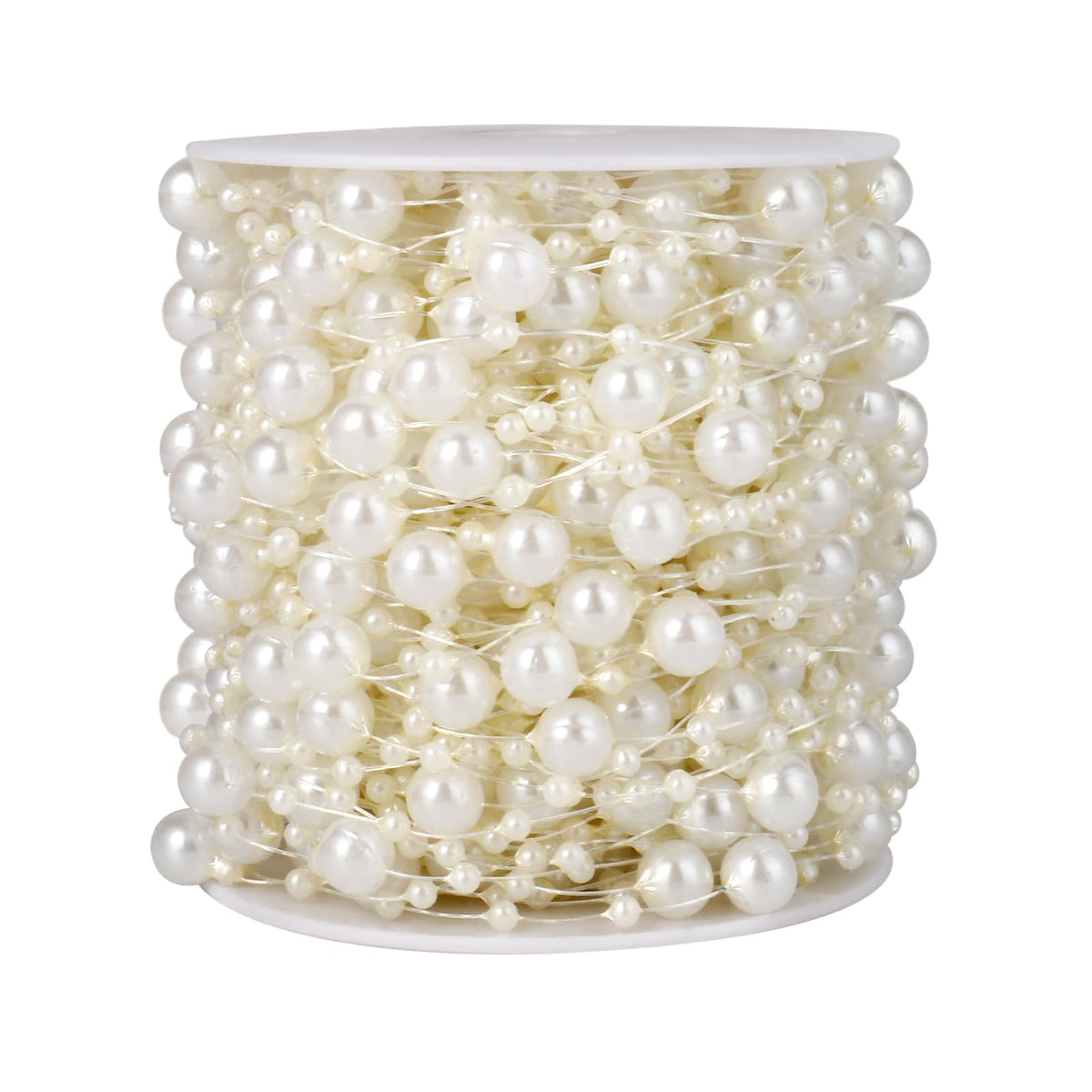 98FT Pearl Beads String Garland, 8mm 3mm Ivory Faux Pearl Beads Roll Strand Bulk for Wedding Party Flower Christmas Decoration DIY Craft