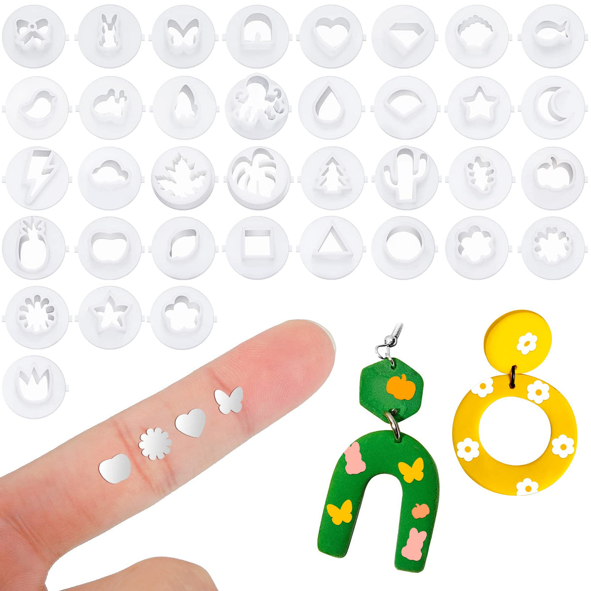 BBTO Set of 36 Polymer Clay Cutters for Earring Mini Jewelry Small Cutters Plastic Clay Molds Pottery Tools for Jewelry Making (Cute Style)