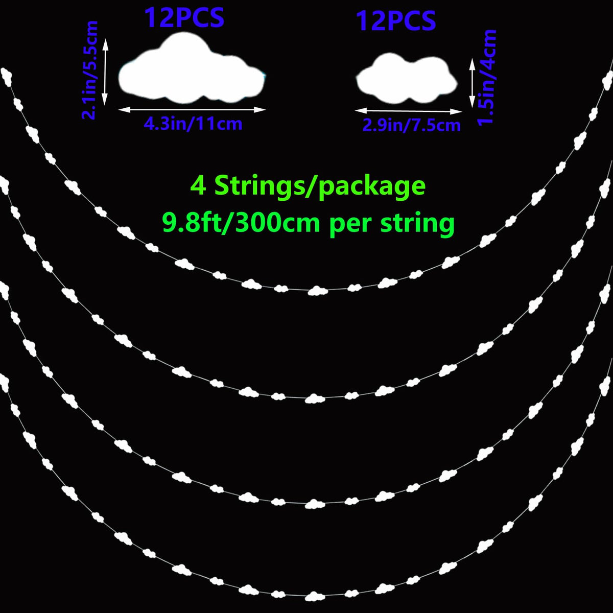LOONELO White Cloud Hanging Paper Banners, 4 Pack Cloud Garland Party Decoration Kit, White Artificial Paper Cutouts String Banners, DIY Cloud Decorations for Birthday Baby Shower Wedding Nursery