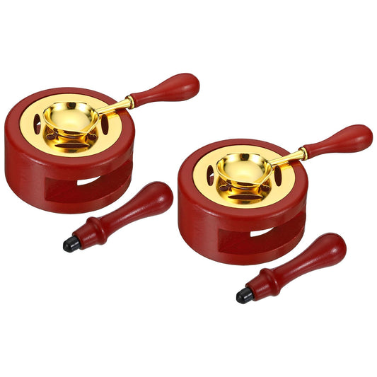 PATIKIL Wax Seal Kit, 2 Set Wax Seal Warmer Melting Spoon Wax Seal Stamp Handle Melt Stove Pot Furnace Tool for Melting Wax Sealing Beads, Red