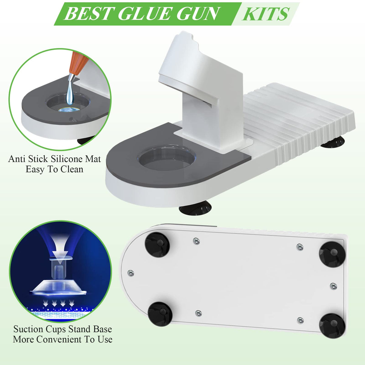 MONVICT MC-808 Hot Glue Gun Kit with Pack of 230 Mini Hot Glue Sticks, Suction Cups Stand & Anti Stick Silicone Mat, On/Off Switch Design for DIY, Crafts, Home School Project…