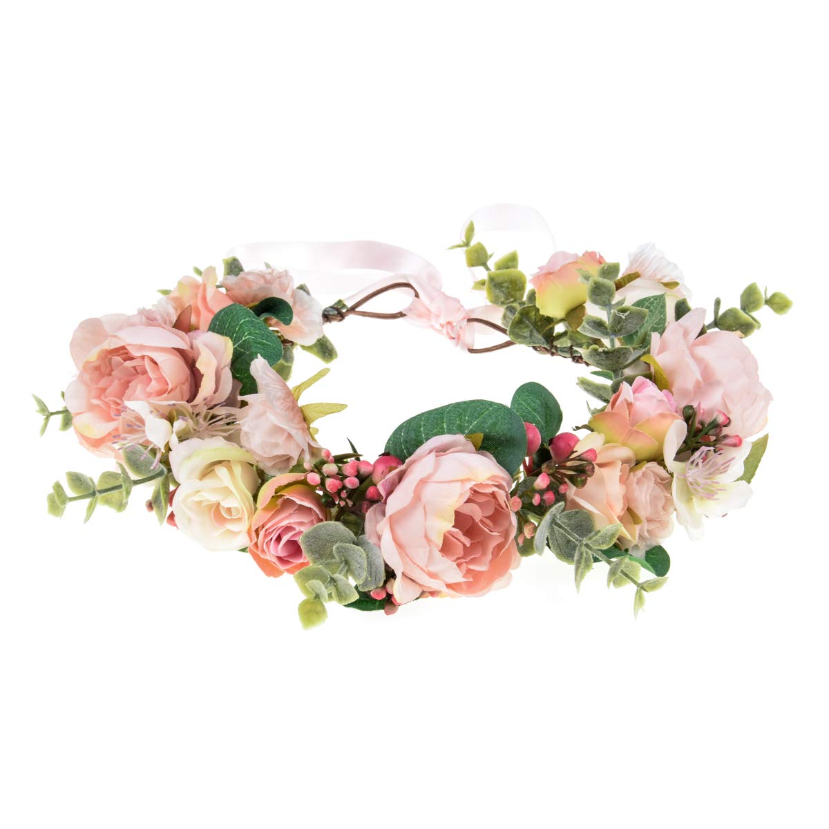 Vividsun Adjustable Flower Crown Floral Headpiece Floral Crown Wedding Festivals Photo Props (L/Pale pink peony)