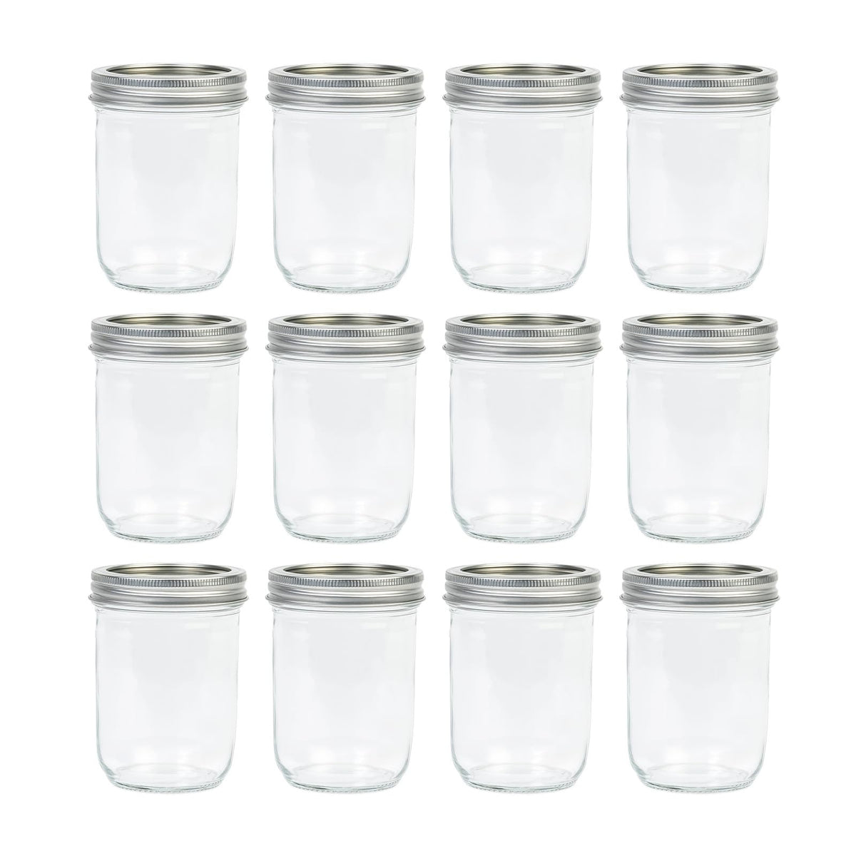 Jumterlee Wide Mouth Mason Jars 16 oz (12 Pack) - Overnight Oat Jars with Airtight 2-Piece Metal Lids, Suitable for Pickling, Meal Prep, Storage, DIY Crafts & Water Bath Canning