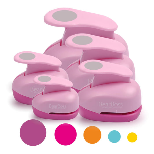BearBoss 5 Pcs Craft Hole Punch, Handmade Scrapbook Paper Puncher, Different Size of Scrapbooking Punches Crafting Designs for Office Supplies, Card Making, DIY Albums Photos, Pink Color (Circle)