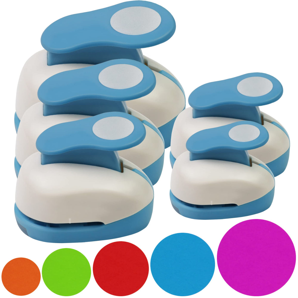 Ecohu Set 5 Circle Paper Punch 0.3'' / 0.6'' / 1'' / 1.5'' / 2'', Scrapbooking Hole Punches Crafting, Design for Office Supplies, Card Making, DIY Photo Album.