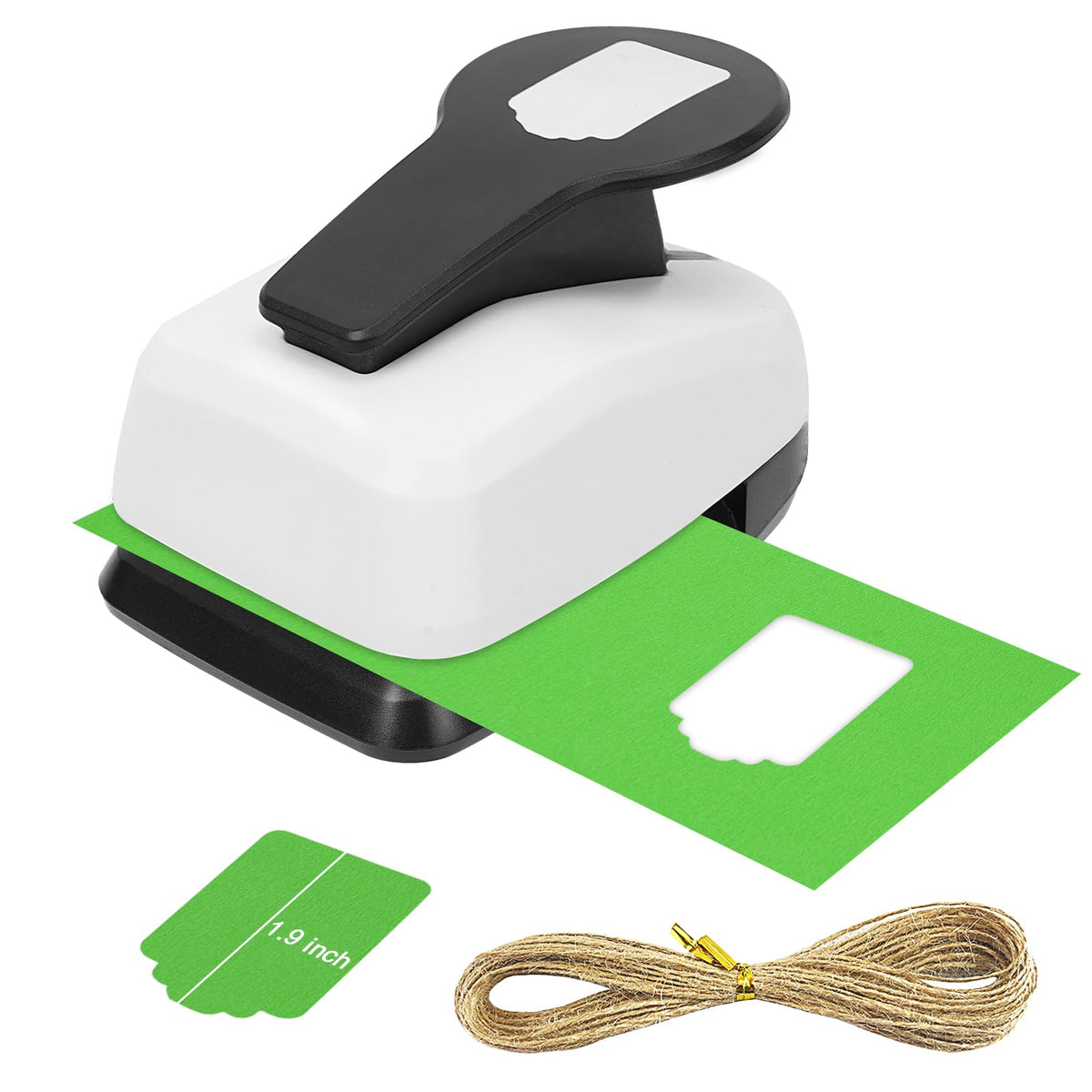 UCEC Paper Craft Tag Punch 2 Inches with 1 Roll Hemp Rope 32ft, Tag Shape Lever Action Craft Puncher for Paper Crafting Scrapbooking Cards Arts for DIY Projects