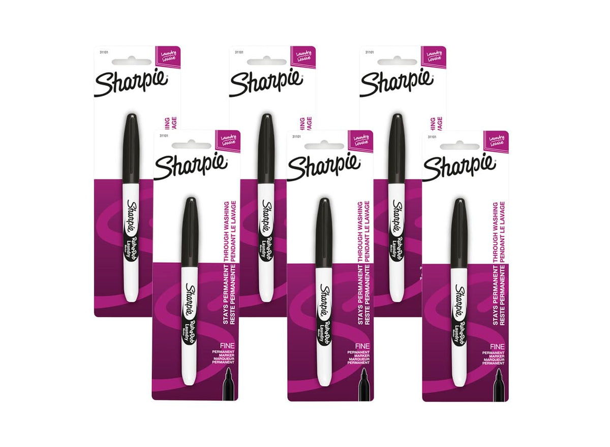 Sharpie Rub-A-Dub Laundry Marker, Fine Point, Black, 6 Count