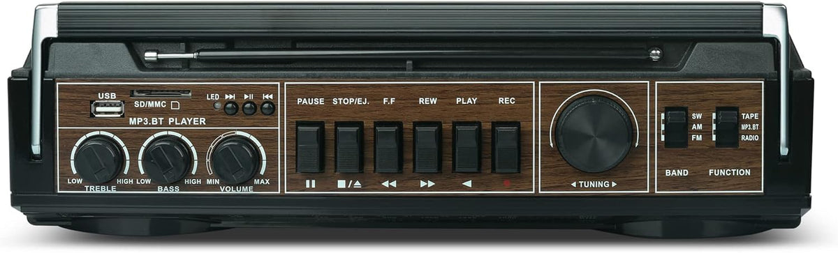 Audiobox 2 MP3 Cassette 3.5mm Retrobox Bluetooth Boombox Speaker - Way Boombox System with AM/FM/SW Radio, Playback