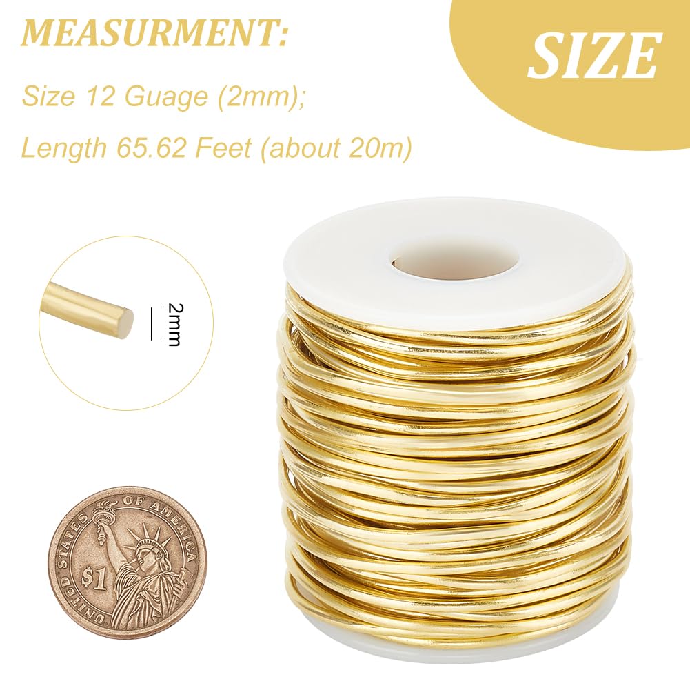 BENECREAT 12 Gauge Soft Brass Wire - 65 Feet Per Roll - Solid Bare Spool - Craft Bead Wire for Jewelry Making