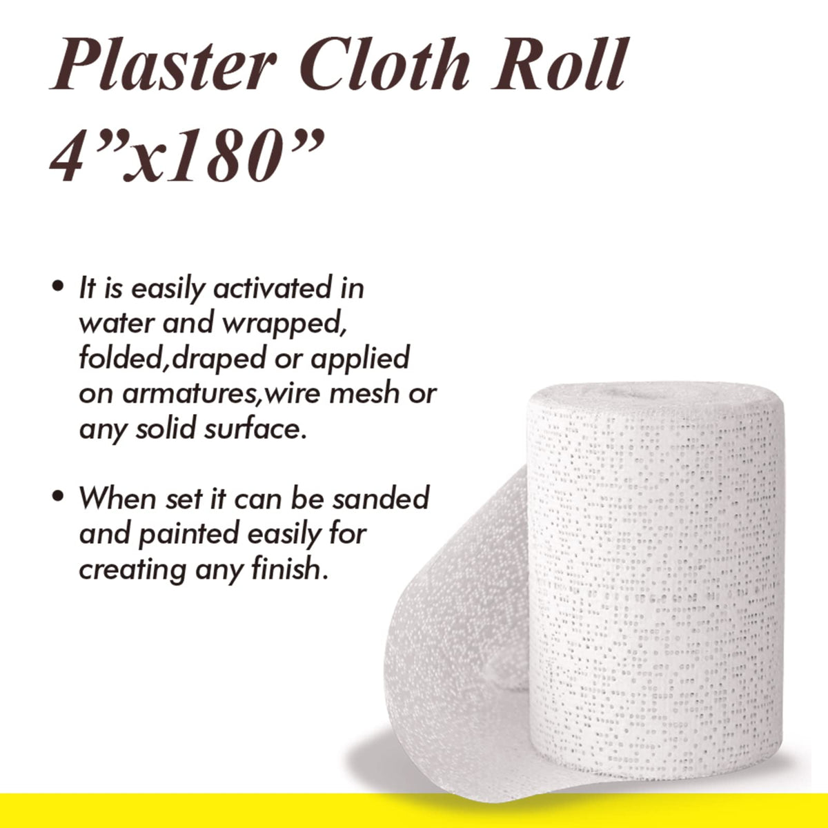 Falling in Art Plaster Cloth Rolls, 500gsm Plaster Strip, Plaster Gauze Bandages for Craft Projects, Mask Making, Belly Casts, Body Molds, 4inch x180inch, 4 Pack