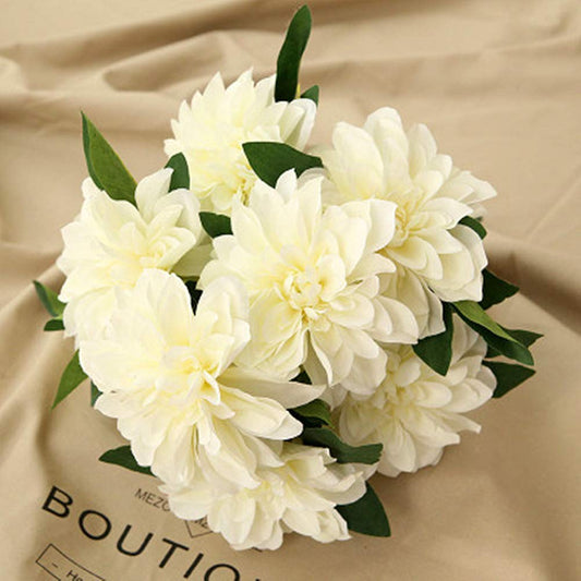HoYuanFlo 10 Heads Dahlia Fake Flowers Artificial Dahlia Flowers Faux Flowers for Home Wedding Party Office Supplies (White)