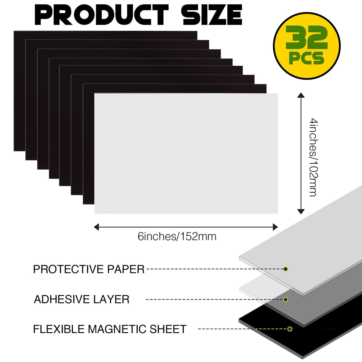 Magnetic Sheets with Adhesive Backing for 4x6 Pictures(Pack of 32),Adhesive Photo Magnets for Home/Classroom/Office,Magnets for Refrigerator