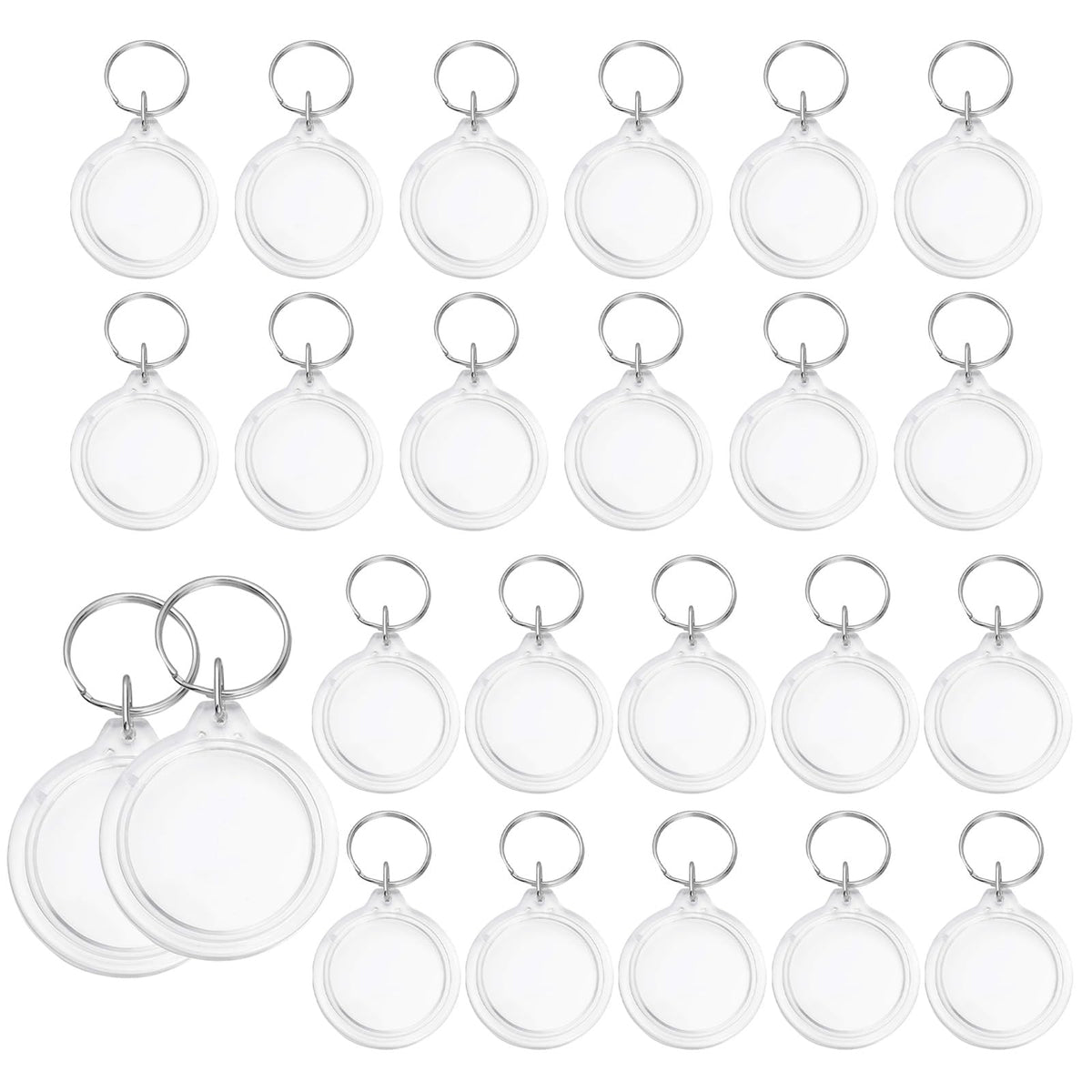 ASTRQLE 25 Pack Clear Blank Acrylic Photo Insert Picture Frame Keyring Key Chains Keychains Insert Personalised Custom Keychains with Split Ring for Family & Friends Gifts DIY Craft