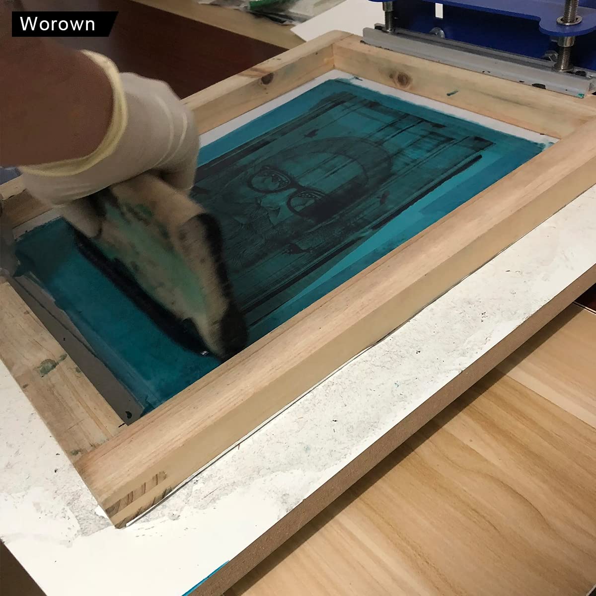 Worown 1 Piece 8 x 10 Inch Wood Silk Screen Printing Frame with 110 White Mesh and 1 Piece 4 x 6 Inch Screen Printing Squeegee for Screen Printing