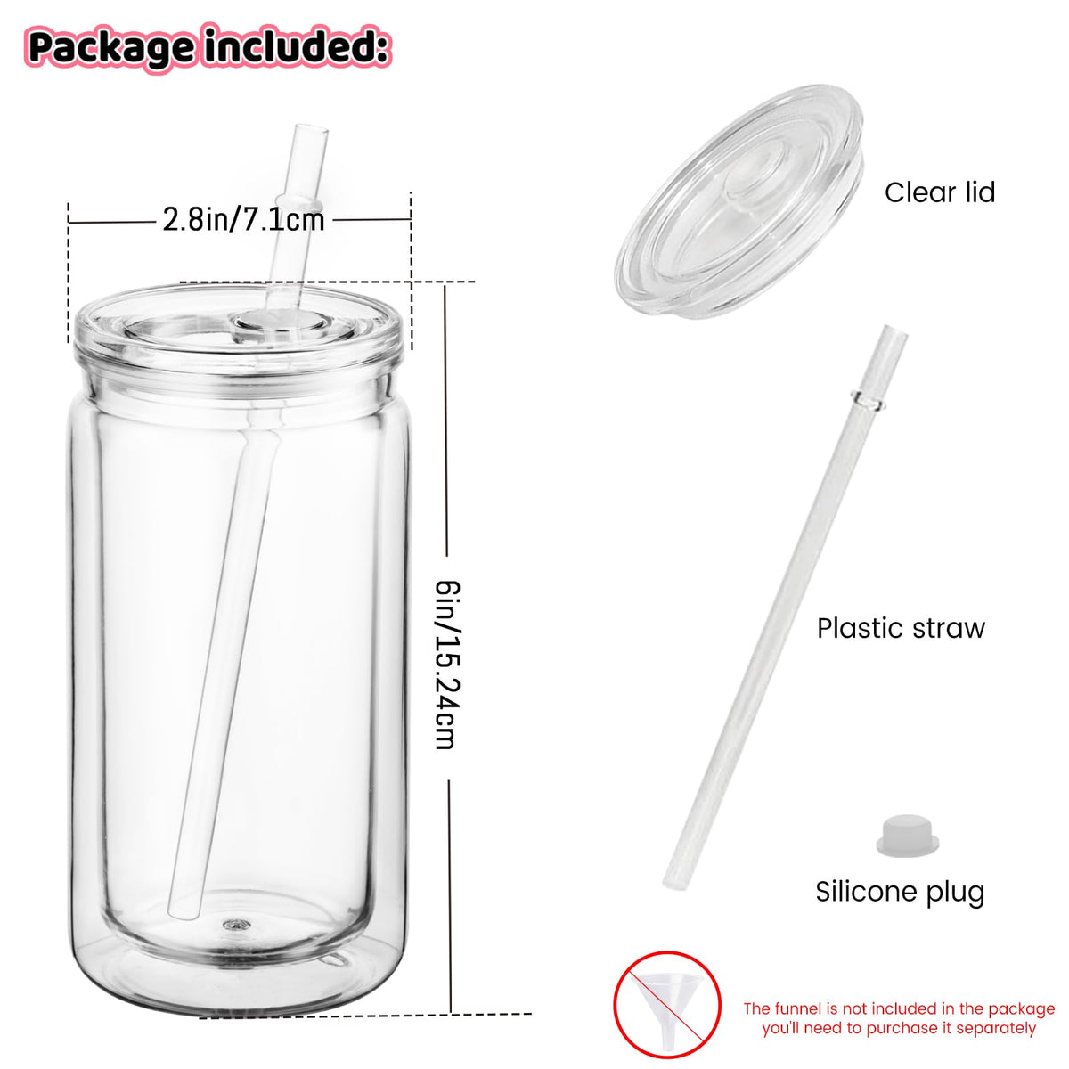 Cuguords 20 Pack Bulk 16oz Snow Globe Tumblers with Lids, Straws & Plugs, Double Wall Acrylic Plastic Cups, Pre-Drilled Hole DIY Snowglobe Tumbler Supplies, Clear Vaso Para Decorar con Glitter