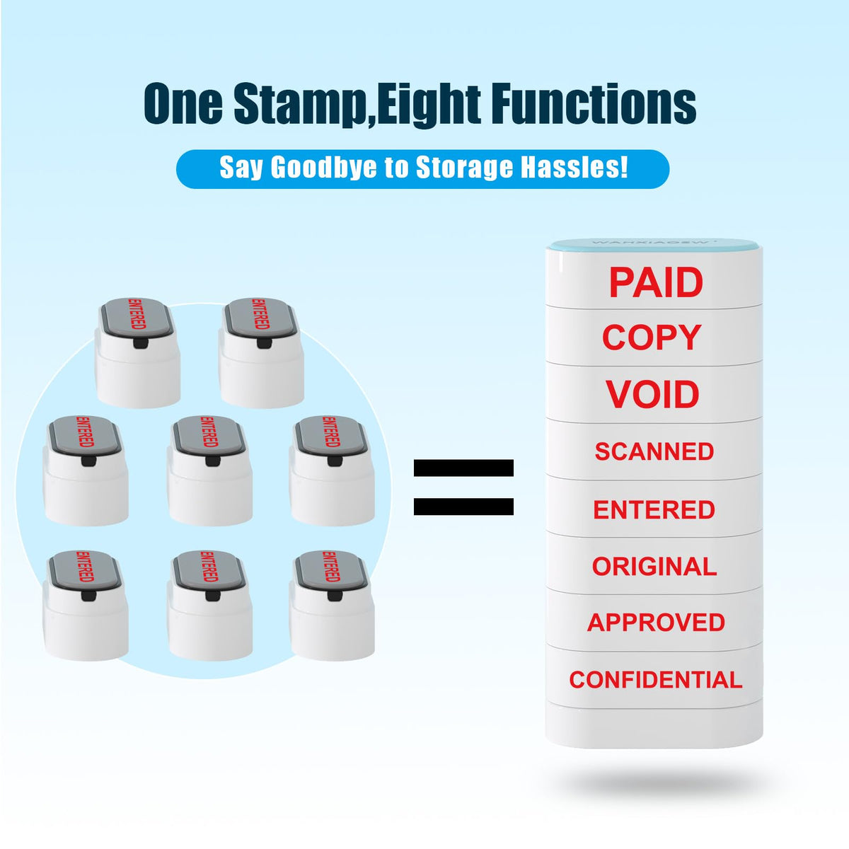 8-in-1 Office Stamps - Self-Inking Office Stamp Set for Paid, Copy, Void, Scanned, Entered, Original, Approved, and Confidential Stamps for Office Message Supplies - Red Ink (Office Stamps)