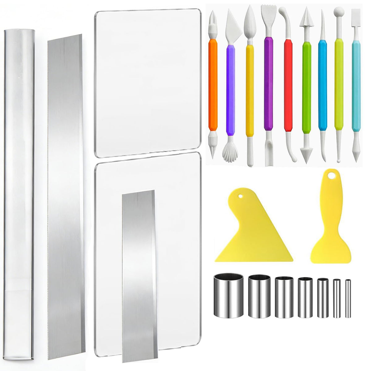 Clay Earring Making Kit, Polymer Clay Tools Clay Cutters Shapes, Air Dry Clay Sculpting Tools Solid Acrylic Roller Texture Tool, Clay Molds for Crafts