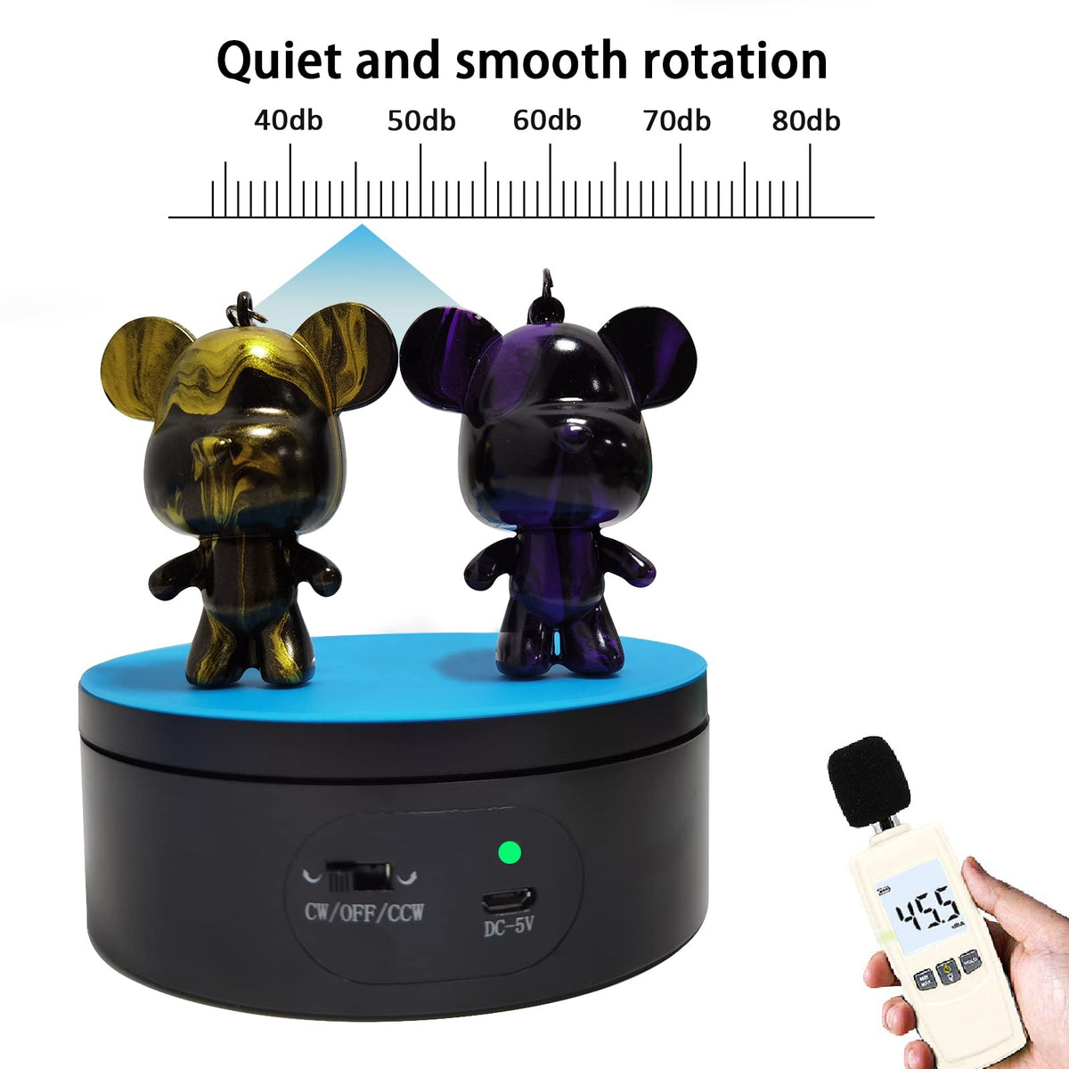 YVV Motorized Rotating Display Stand,Turner Cup Platform for Epoxy Glitter Tumbler, 360 Automatic Mute Rotating Turntable, Tumbler Making Supplies Spinner, Base for Product Video Show ,Balck 4.72in
