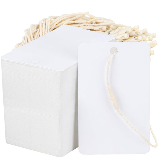 EUSOAR Tags with String，200 Pcs 1.9"x3.1" White Gift Tag for Presents, Rectangular Personalized Marking Strung Tags Lables for Birthday Party Gift Wrapping Wedding Holiday Favor Decorations