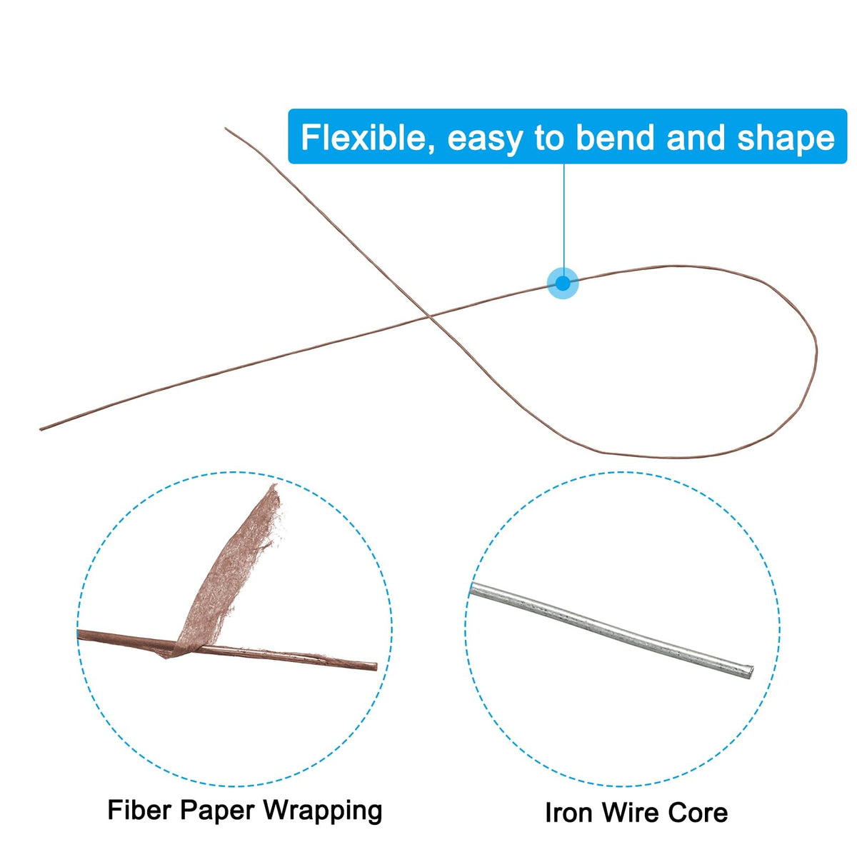 PATIKIL 28 Gauge 16" Floral Stem Wire, 100 Pcs Paper Wrapped Iron Artificial Flower Stem Accessories for DIY Bouquet Stem and Craft Decoration, Brown