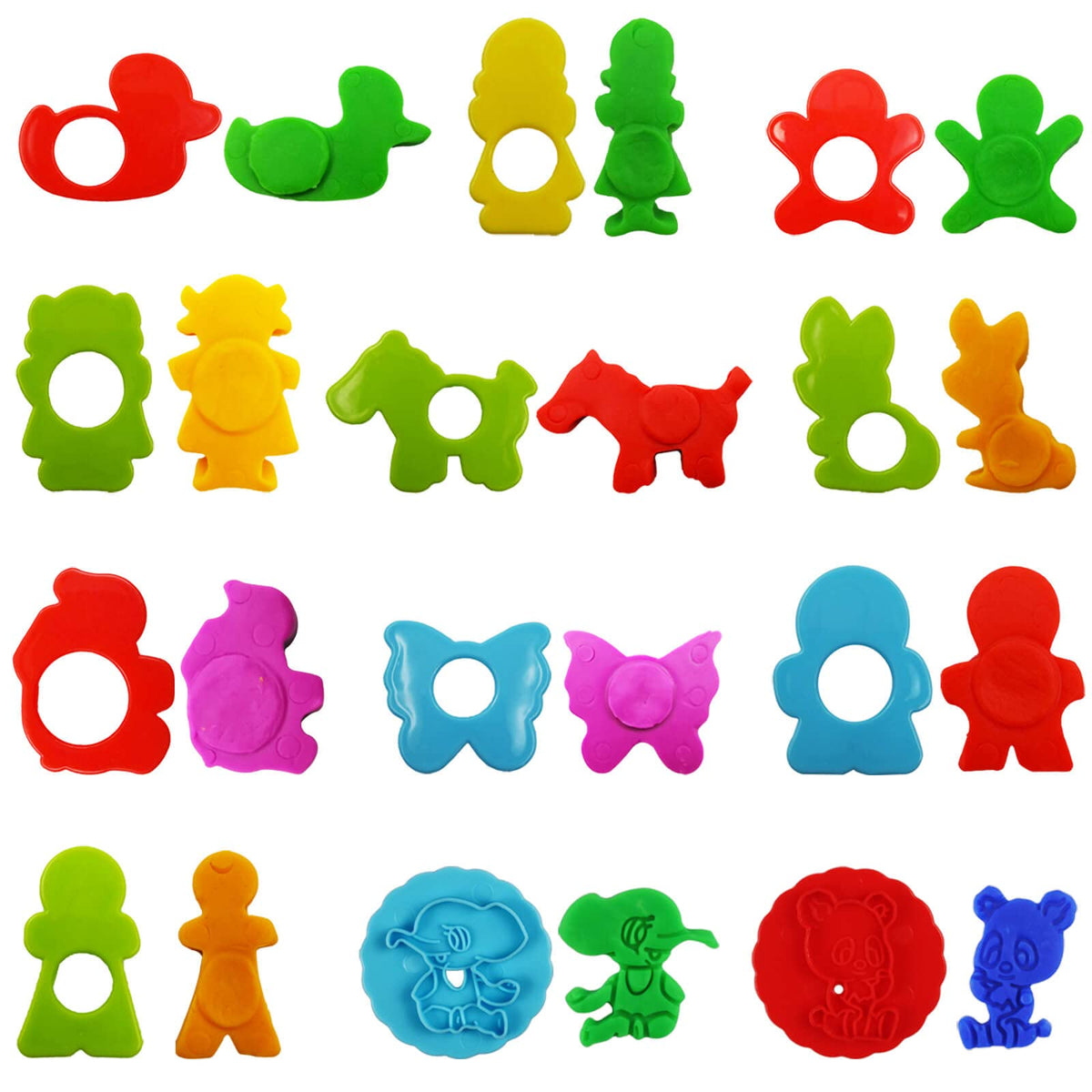 FRIMOONY Dough Tools Set for Kids, Various Plastic Animal Molds, Rolling Pins, for Creative Dough Cutting, 44 Pieces