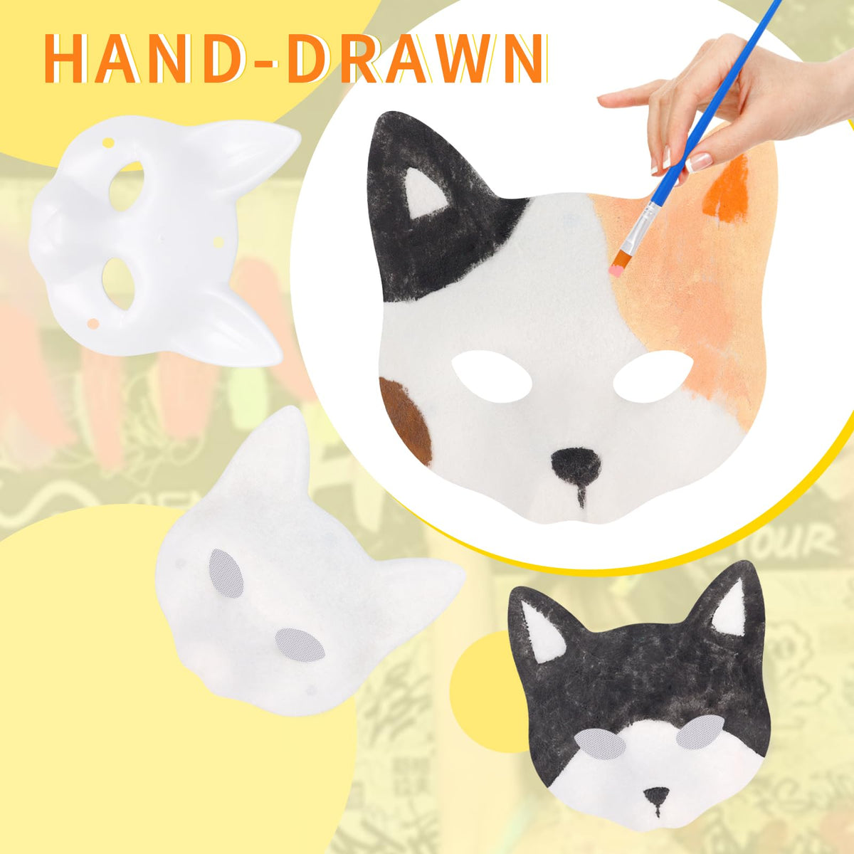 YLOVEFUR DIY Cat Fox Mask Set with Eye Meshes Stickers Faux Fur Fabric Strips for Halloween Masquerade Cosplay Party