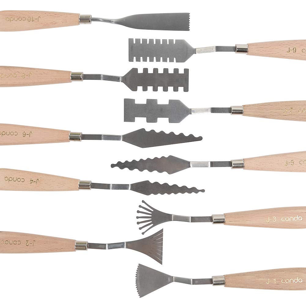 CONDA Palette Knife Set -10Pcs Stainless Steel Spatula Pallet Knife Painting Tools Metal Knives Wood Handle with Different Shapes and Sizes