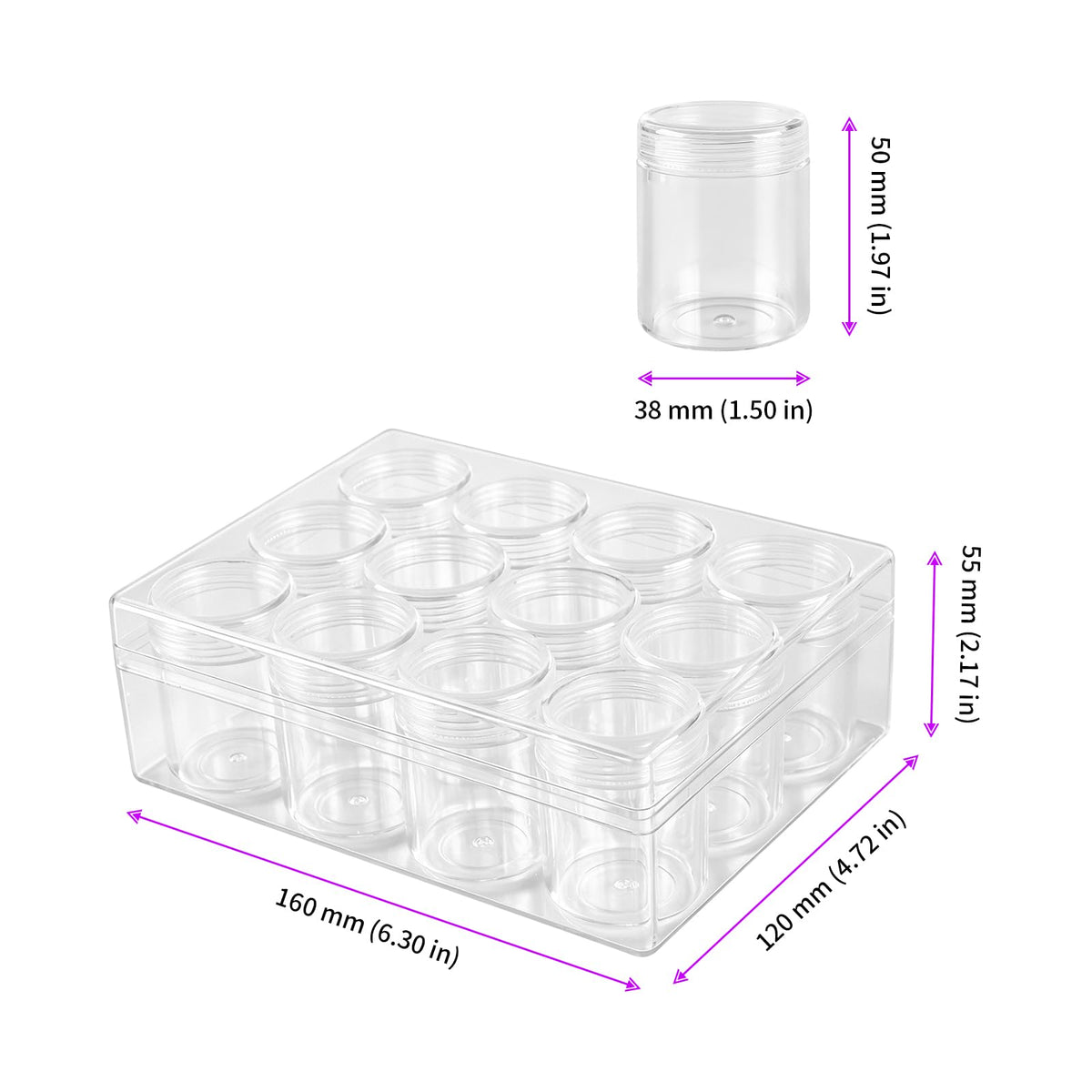JEUIHAU 3 Pcs 12 Grid Clear Plastic Bead Storage Containers, Diamond Painting Storage Containers with Lid, Bead Art Organizer Case Jar for Jewelry Earrings, DIY Crafts, Nail Glitter, Small Items