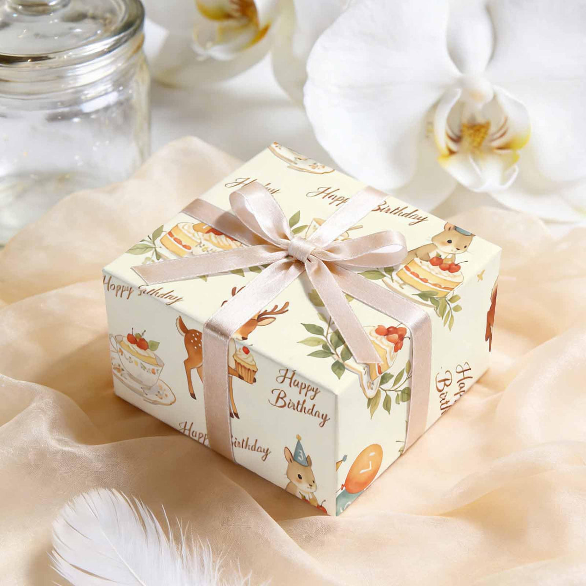 MiauMango Birthday Wrapping Paper, Forest Animals Tea Party 17.3 x 58 inch Wrapping Paper Roll For Birthday Party Gift Bouquet Decoration
