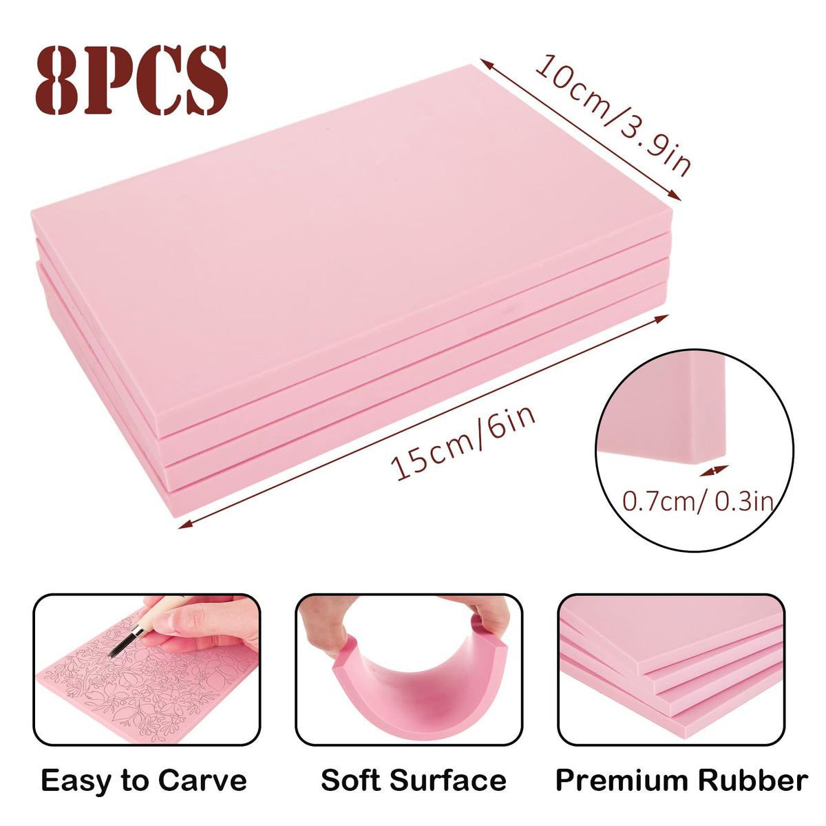 FVIEXE 8PCS 4x6 Inch Linoleum Carving Blocks for Printmaking, Rubber Linocut Block Stamp Making Kit with Wood Carving Tools and Rubber Brayer Roller, Soft Stamp Carving Kit for DIY Crafts