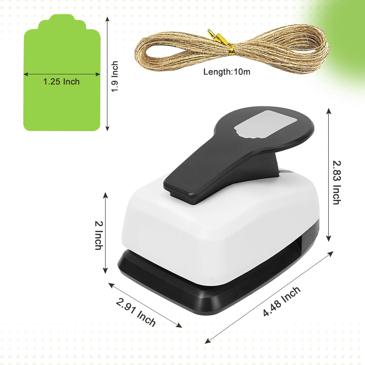 UCEC Paper Craft Tag Punch 2 Inches with 1 Roll Hemp Rope 32ft, Tag Shape Lever Action Craft Puncher for Paper Crafting Scrapbooking Cards Arts for DIY Projects