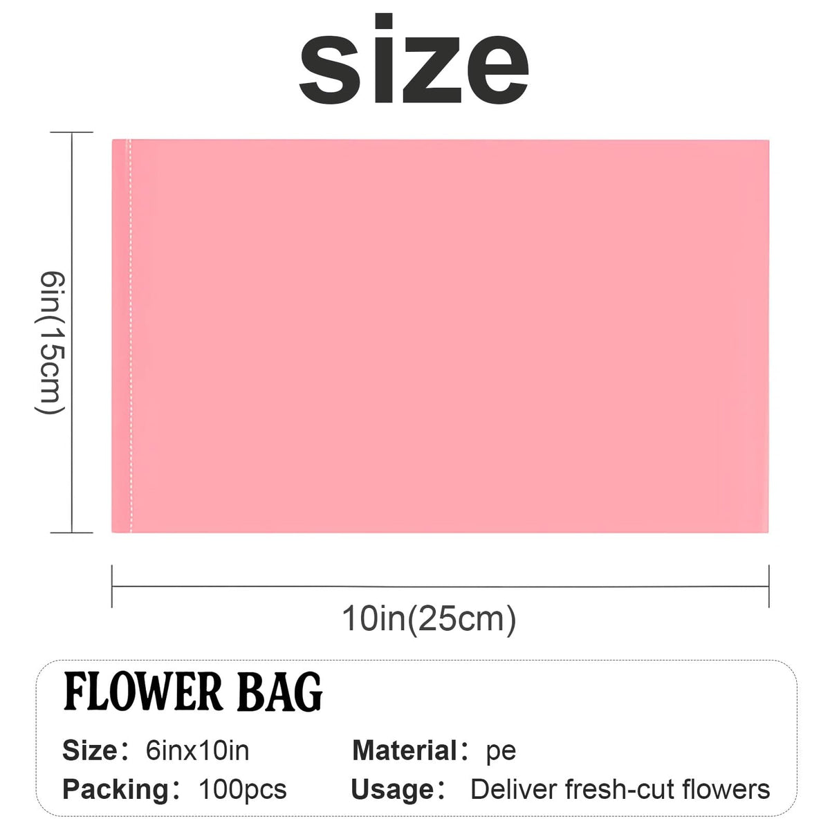 Tpocikd 100PCS Pink Water Bags for Flower Bouquets – 6x10in Leak-Proof Floral Wrapping Sleeves, PE Hydration Bags for Fresh Cut Flowers, Vase-Free Flower Packaging Solution