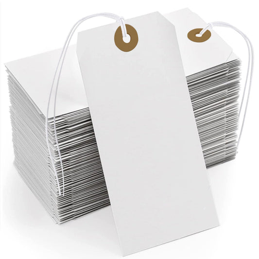 White Tags With String Attached, 200 Pcs Large Marking Paper Hanging Tags With Elastic Rope, Writable Price Blank Gift Tags for All Occasions