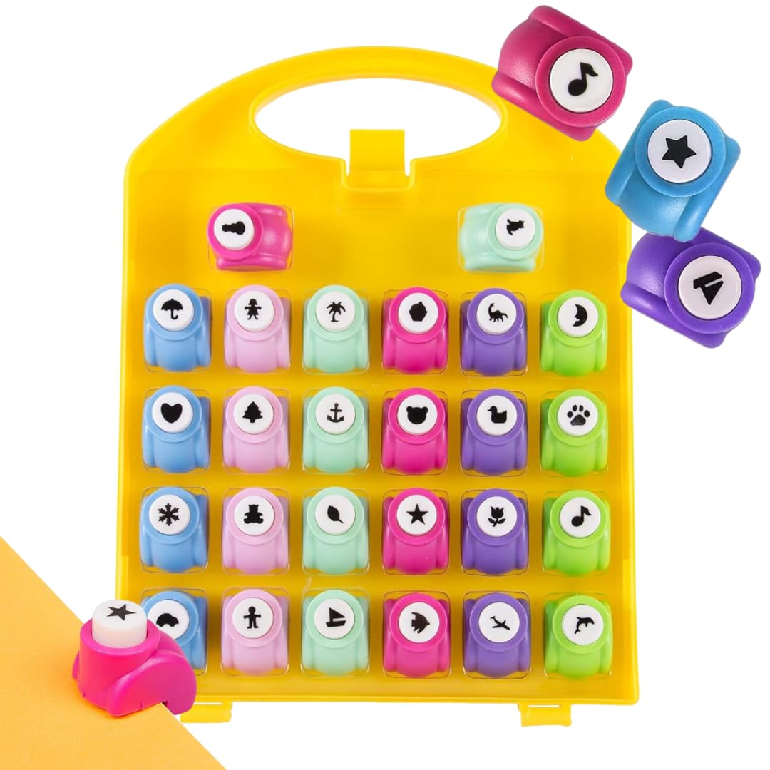 Scrapbook Paper Punch 26pc Mini Paper Hole Punchers w Case - All Different Crafting Designs Hole Punch for Greeting Cards, Scrapbooking, Arts & Crafts, Projects for Kid & Adults, Summer Camp, Gifts
