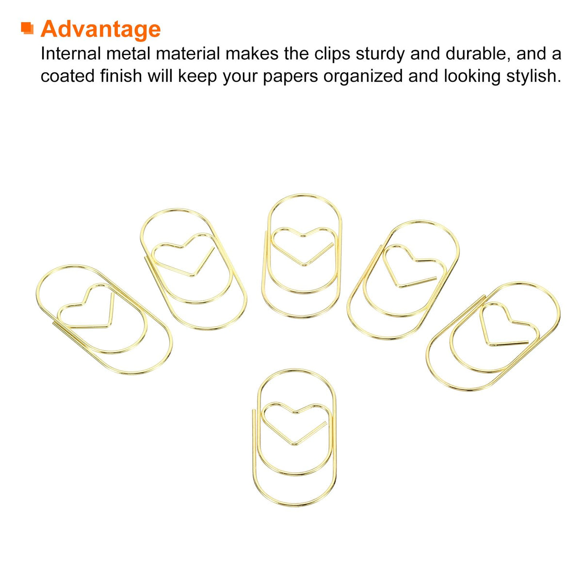 MECCANIXITY Paper Clip Heart-Shaped Cute Decorative Fun Clips Bookmarks 2 Inch Gold Tone for Organize Office Home, Pack of 50