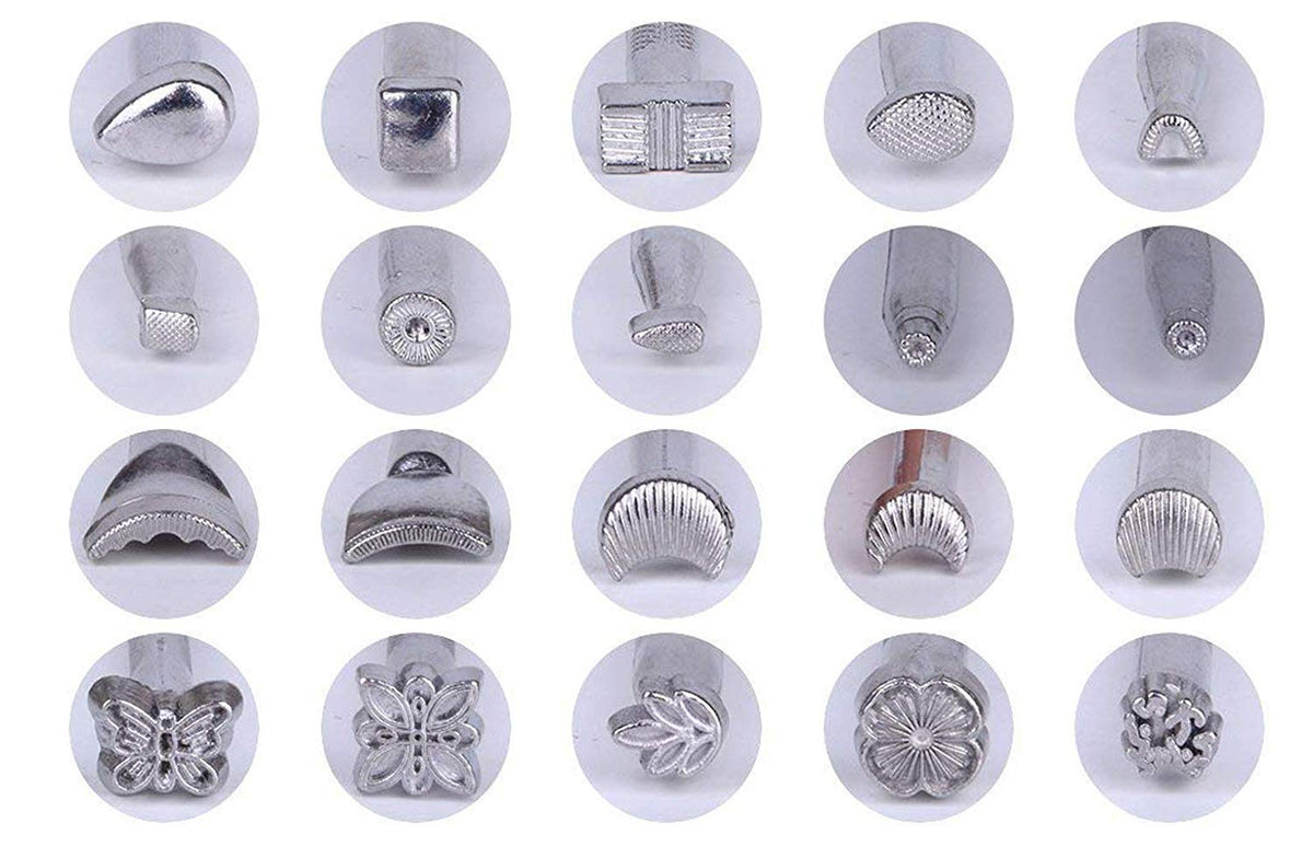 DUJISO Leather Working Saddle Making Tools DIY Leather Craft Stamps Set 20pcs Silver