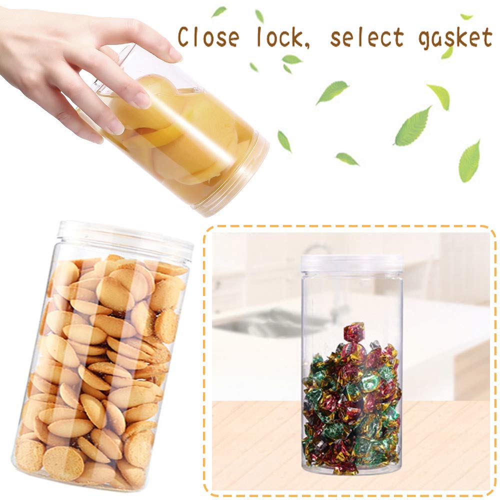 3 PCS 46OZ/1360ml Clear Plastic Round Storage Jars,Empty Plastic Jars with Lids,Clear Plastic Storage Jars with Screw on Lids for Dry goods,Noodles,Spices and More