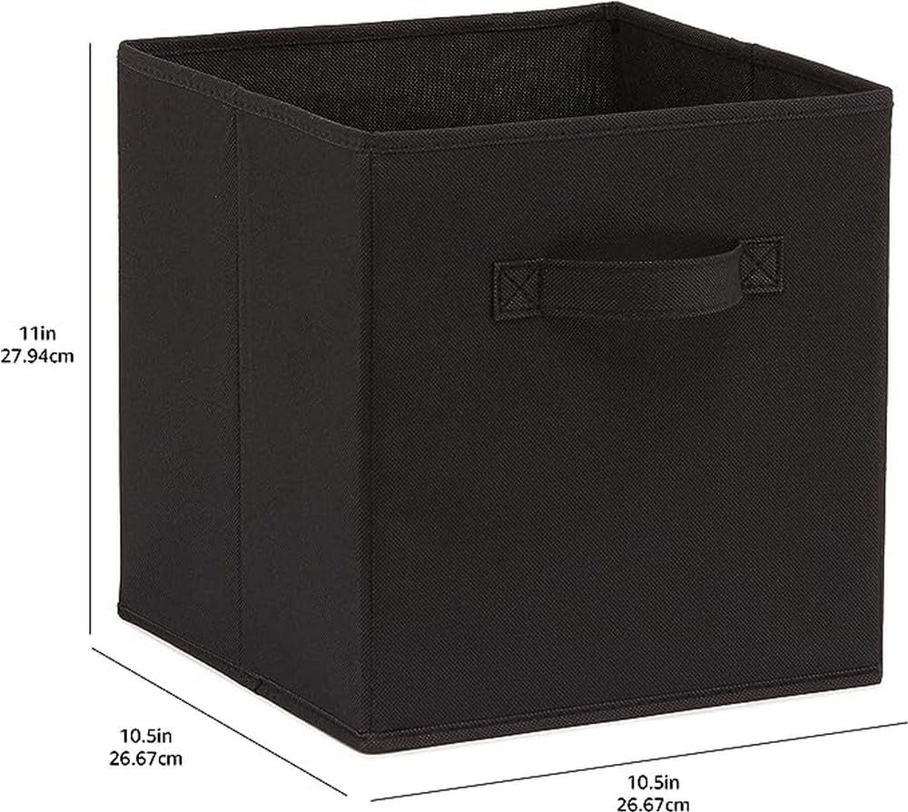 Amazon Basics Collapsible Fabric Storage Bins Organizer with Handles, Sturdy, Foldable, 10.5" x 10.5" x 11", Black, 6-Pack