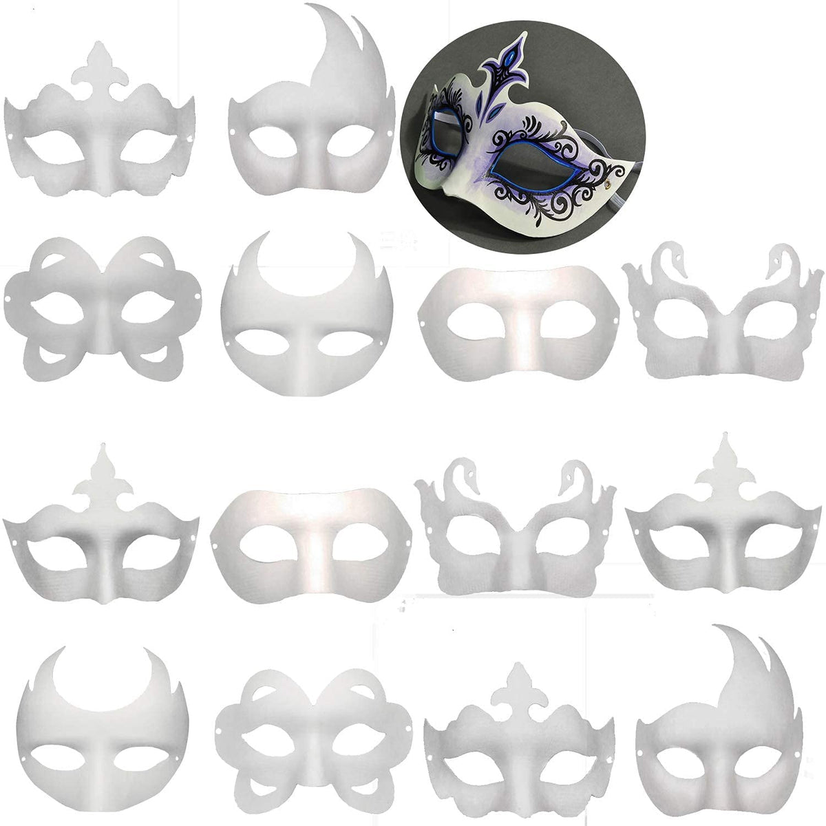 Timtop 14 PCS DIY White Masks Paper Half Face Masquerade Masks Craft Plain Mardi Gras Mask Paintable Blank Halloween Christmas Party Mask