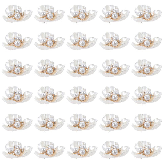diyhub 30Pcs Rhinestone Pearl Embellishments Faux Pearl Flower Buttons Flatback Beads for Jewelry Making