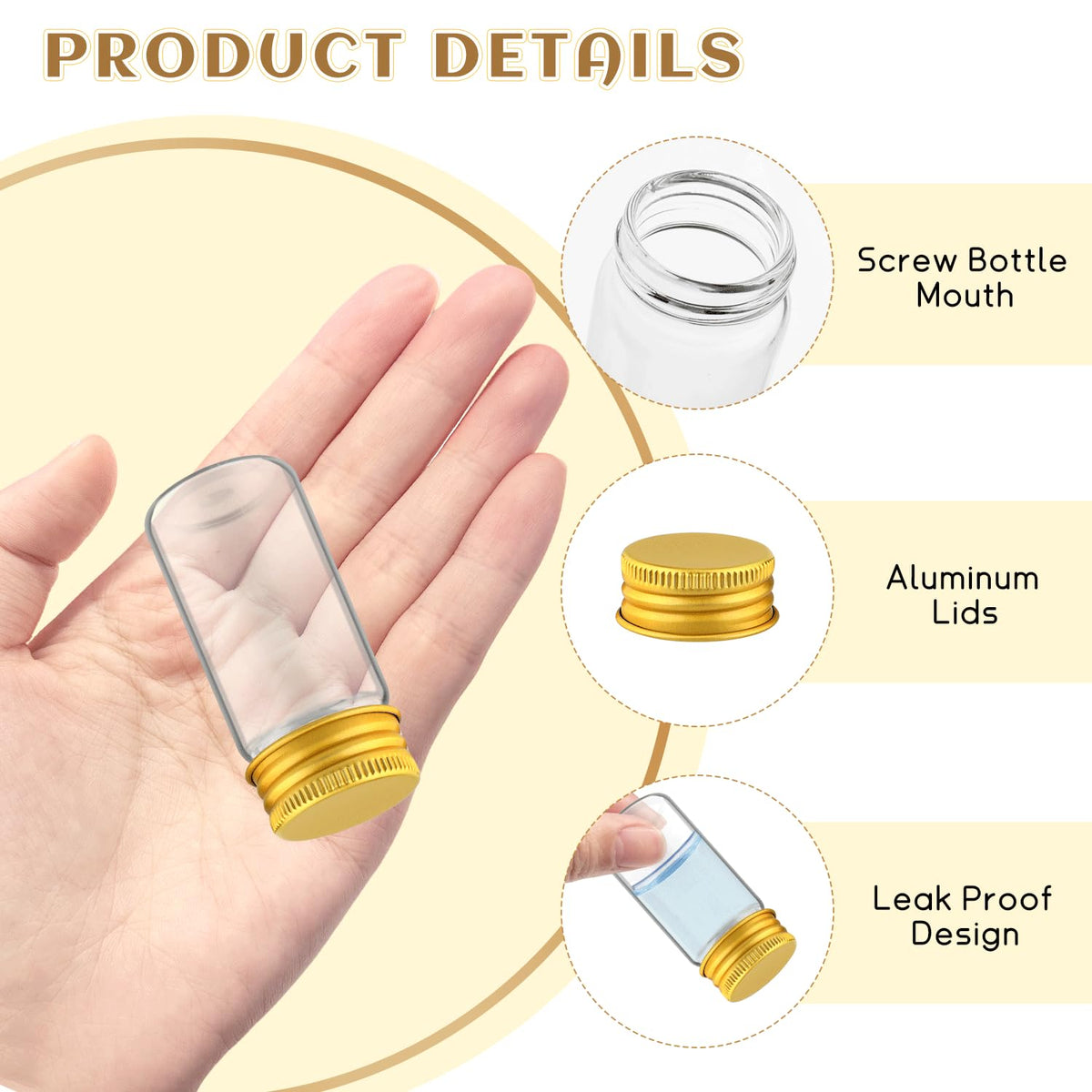 30 Pcs Empty Clear Glass Vials With Aluminum Lids Small Glass Bottles Sample Bottles Seal Jar Storage Containers For Liquid Powder Cosmetic DIY Art Craft (gold lids, 30ml/1oz)