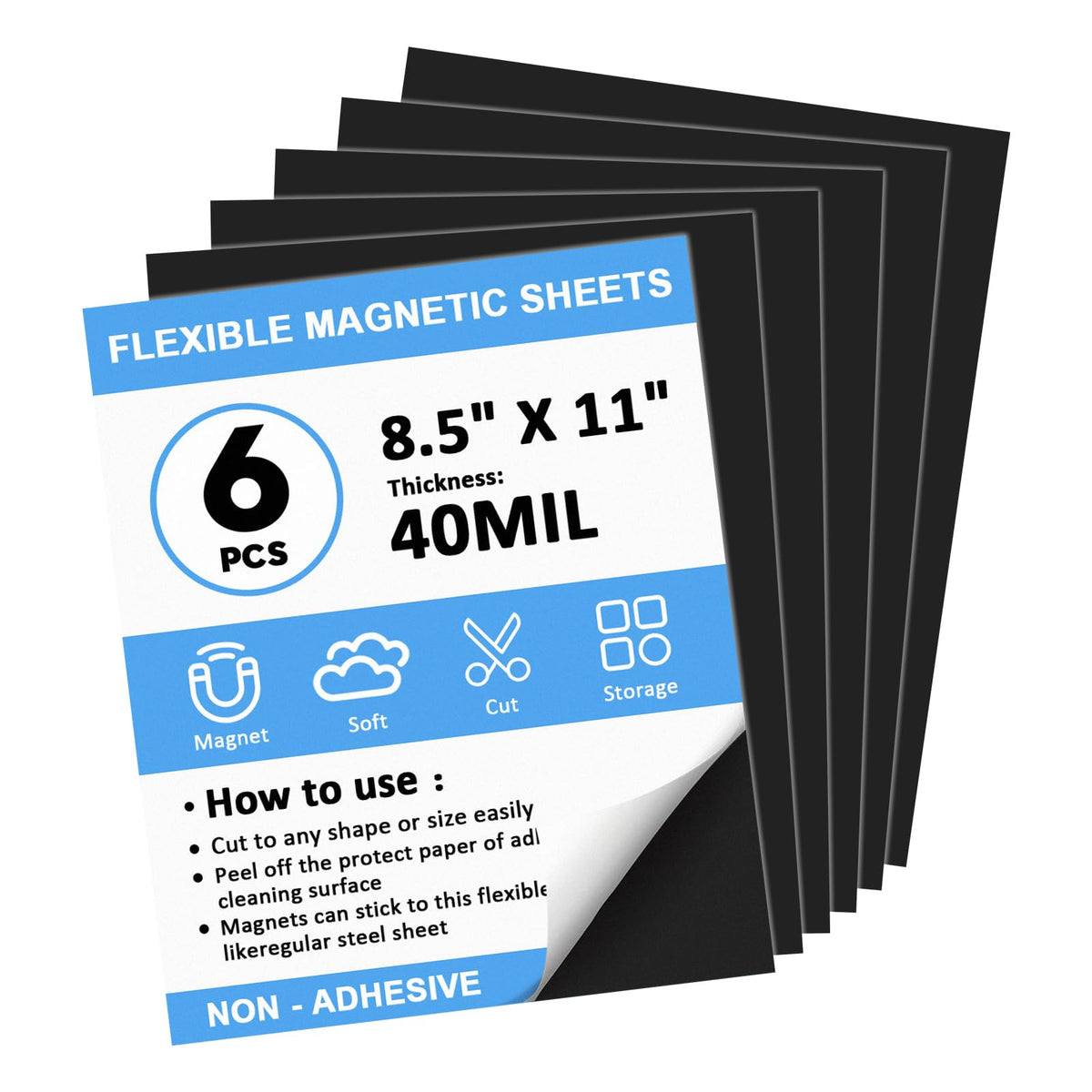 NIUBIKLUS Non Adhesive Magnetic Sheets, 8.5''x11'', 6PCS, Flexible Magnetic Sheets for Craft & Dies Storage, Making Fridge Magnets, Printable