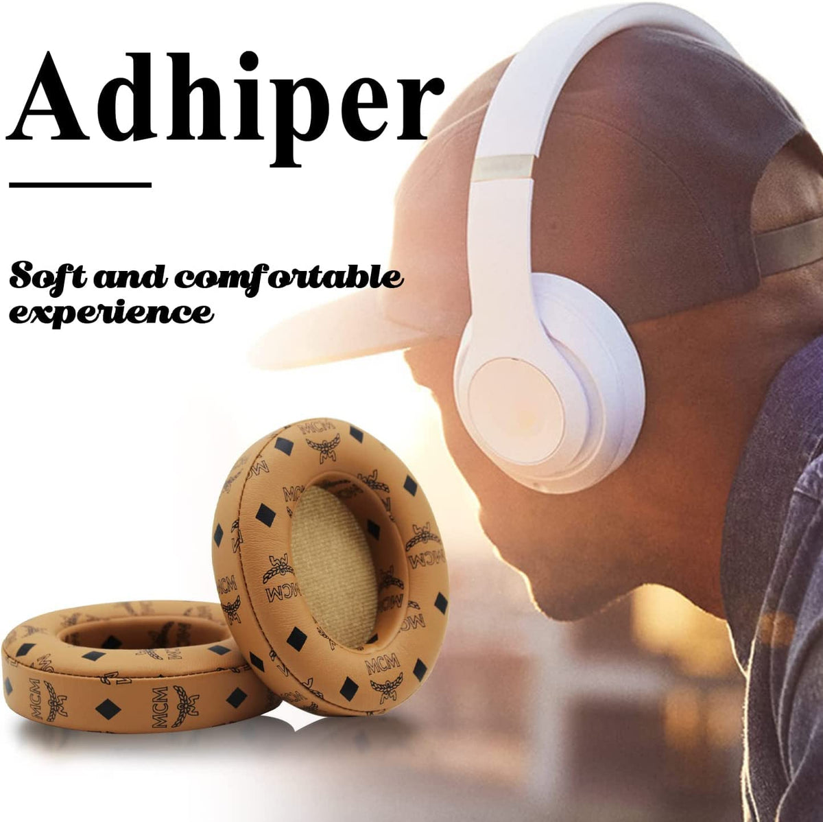 Replacement Ear Pads Protein PU Leather Ear Cushion Compatible with Beats by Dr.Dre Studio 2.0 Studio 3 B0500 B0501 Wired Wireless Over-Ear Headphones (Floral Brown)