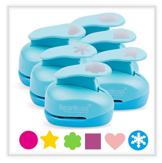 6 Craft Hole Punch Shapes 1 Inch Paper Punches for Crafting Handmade Scrapbooking Punches Mix Shapes Designs for Kindergarten Teacher Office Supplies by BearBoss