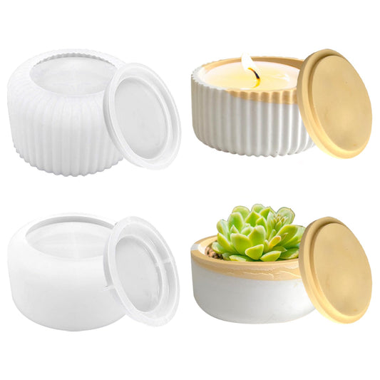 2PCS Storage Box with Lids Candle Jar Molds Set, Tea Light Candle Holder Silicone Molds for Resin, Round Shape Tealight Candle Molds for Epoxy Casting DIY Projects