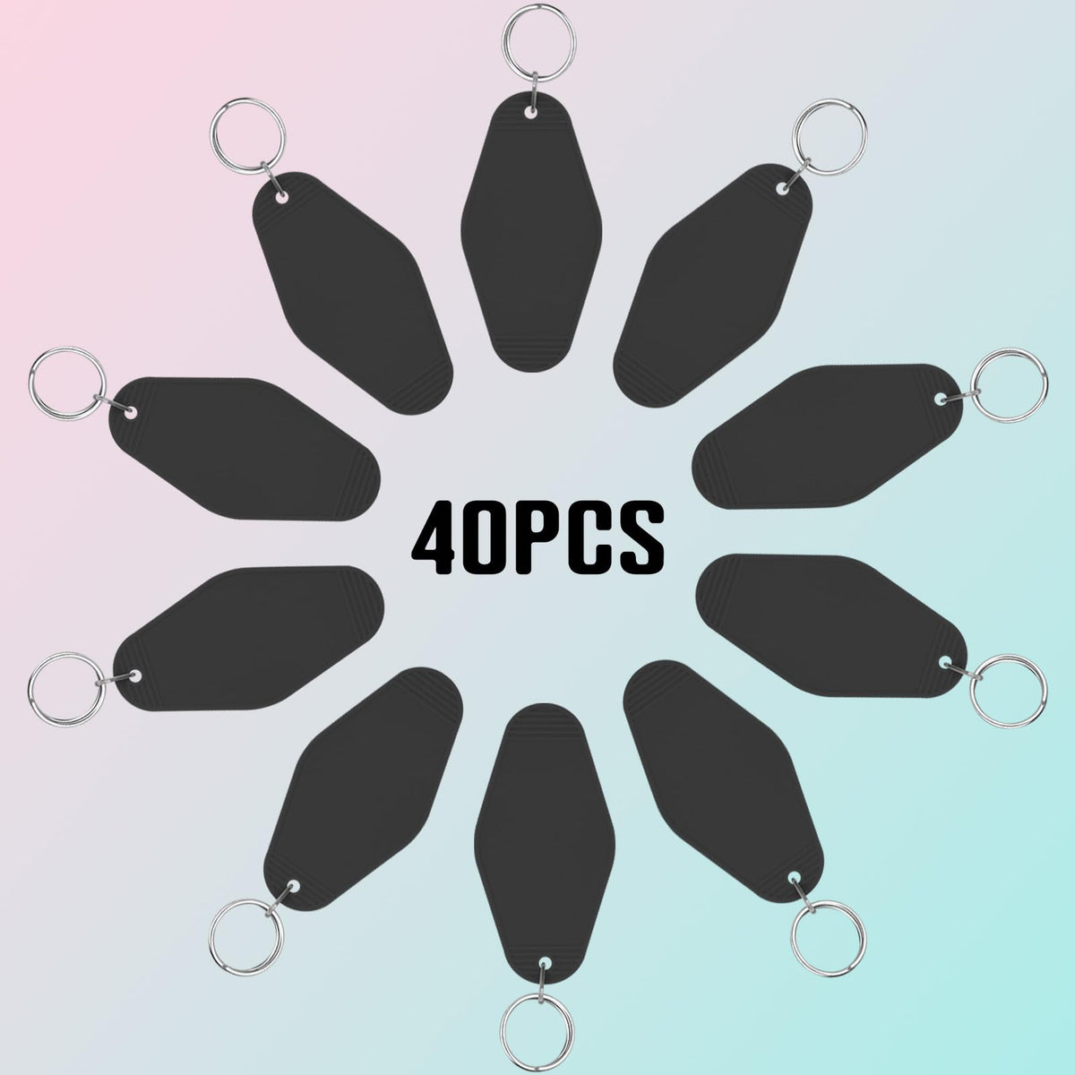 LOTMER 40 PCS Hotel Keychain Blank with Key Rings, Black Plastic Motel Keychain for DIY Keychain and Luggage Tag