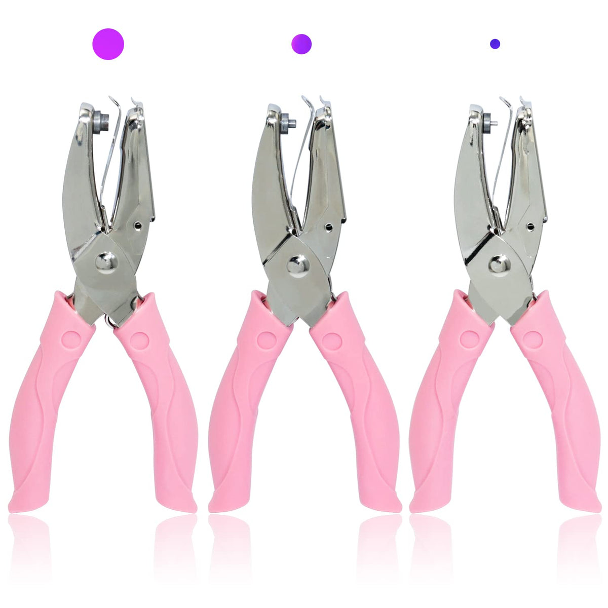 CheeMuii 3 Pieces Metal Handheld Paper Punch Single-Hole Tag Punch Set with Plastic Handle for Circle Holes for DIY Craft Tag