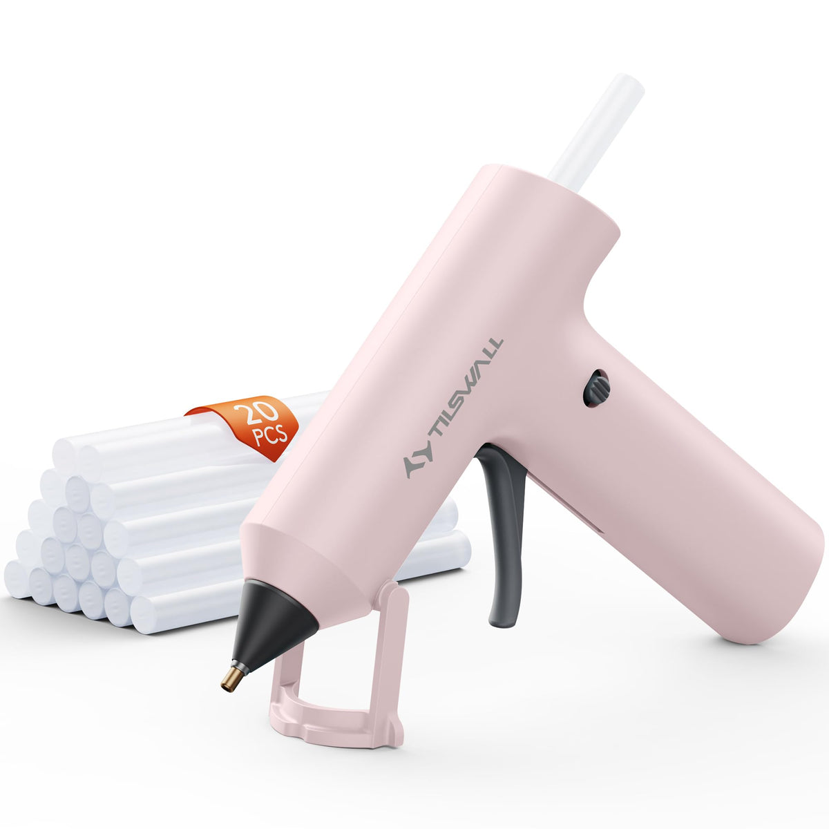 Tilswall Cordless Hot Glue Gun, Fast Preheating with 2000mAh Built-in Battery Hot Melt Glue Gun, 20 Premium Glue Sticks, Mini Glue Gun Ideal for Crafts, DIY Gift, Repairs Pink