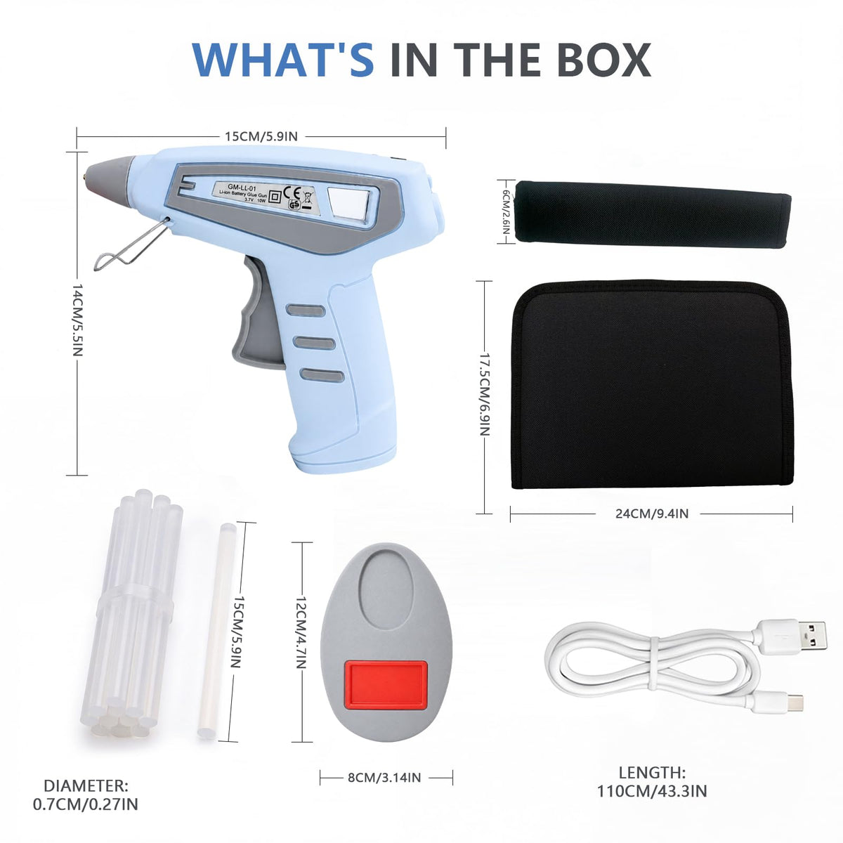 Cordless Hot Glue Gun Kit, 15-Second Fast Heating 10W, 30pcs Glue Sticks & Canvas Bag, Auto Shut-Off, Safety Nozzle, USB Rechargeable for DIY Crafts Fabric Wood Home Repairs(Blue)