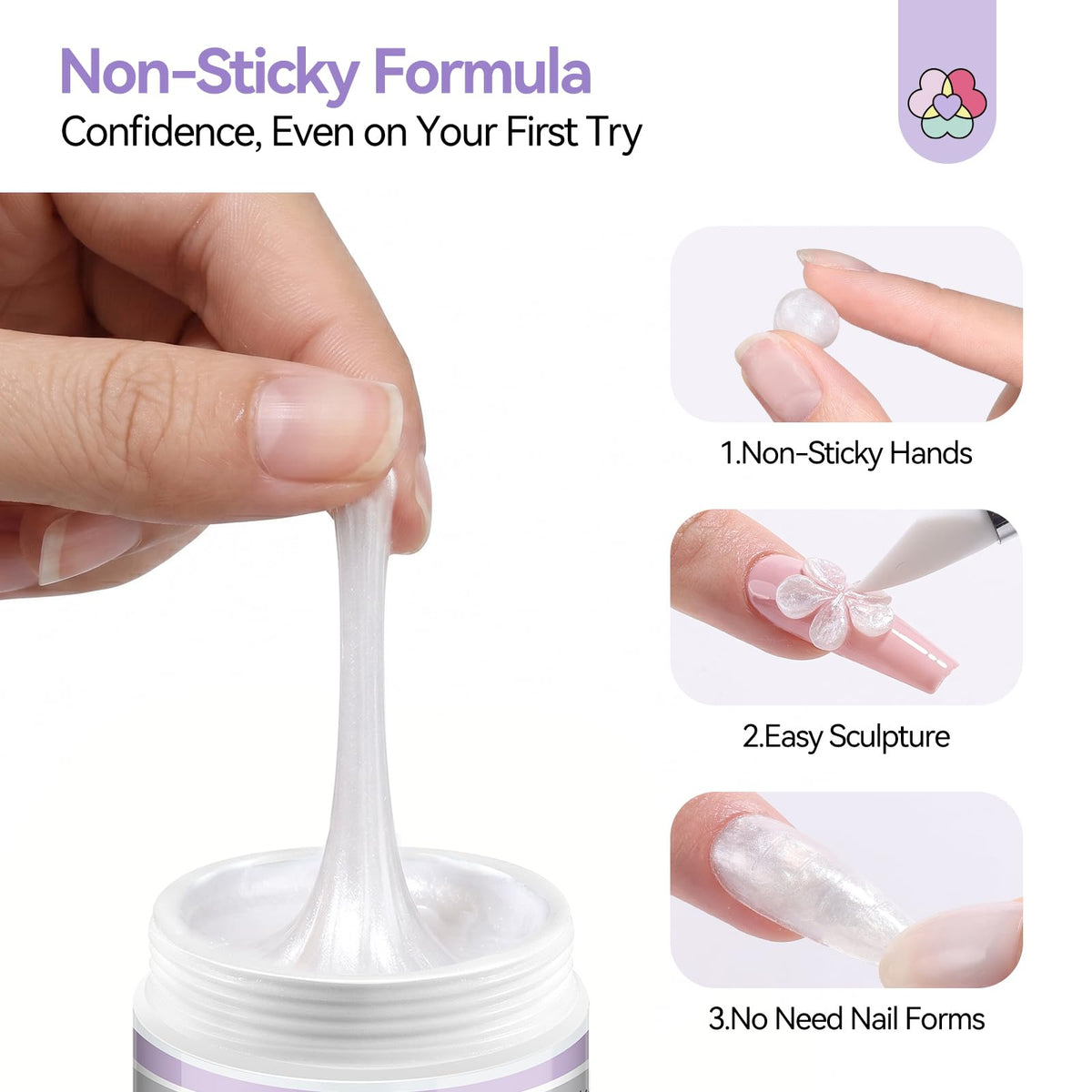 SAVILAND Non-Sticky Solid Builder Nail Gel Kit: HEMA-Free Sculpting Gels for Nail Art with Sequins Sculpture Pen for 3D Gel Nails Art Carving Extension Overlays Starters DIY Home Satin White 2.02oz